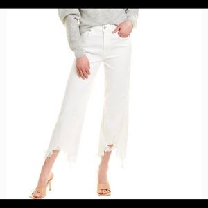 7 For All Mankind White Cropped Alexa with destroyed hem